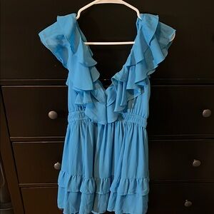 Blue Ruffled Sleeveless Dress